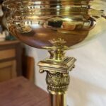 Brass Table oil lamp red swirl shade - Image 3