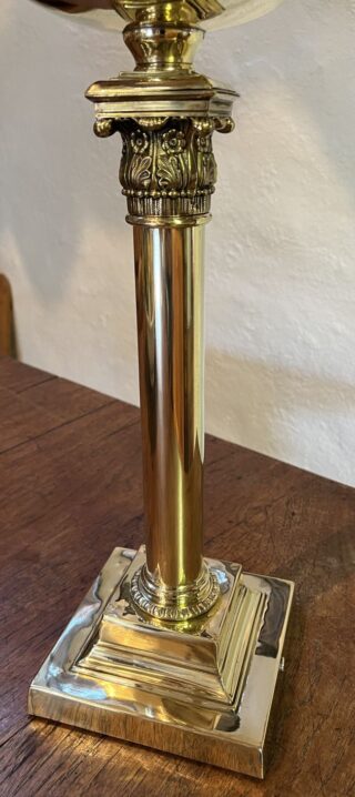 Brass Table oil lamp red swirl shade - Image 4