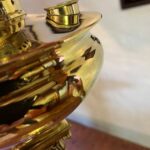 Brass Table oil lamp red swirl shade - Image 9