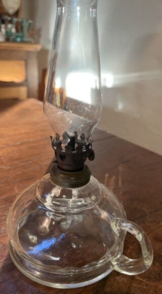 Finger Lamp loop handle hand blown dimpled glass - Image 3