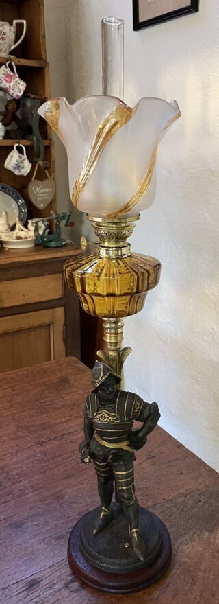 Spelter Conquistador Oil Lamp