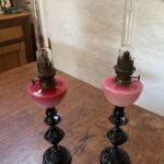 Victorian oil lamp candlesticks pair
