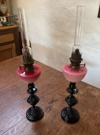 Victorian oil lamp candlesticks pair