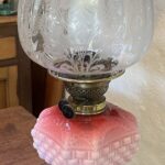 Table lamp basketweave cranberry to pink square font