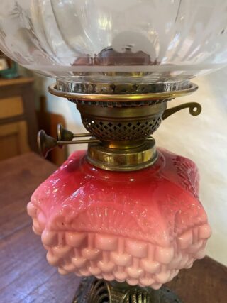 Table lamp basketweave cranberry to pink square font - Image 6