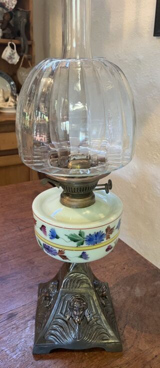 Greek Goddess cast base oil lamp, hand painted font