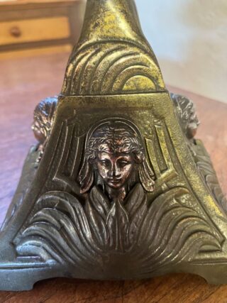 Greek Goddess cast base oil lamp, hand painted font - Image 4