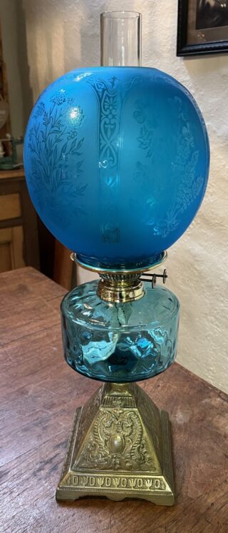 Victorian Blue Font Oil Lamp
