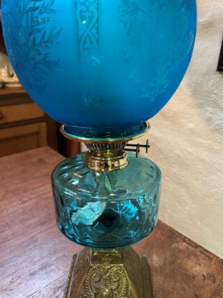 Victorian Blue Font Oil Lamp - Image 2