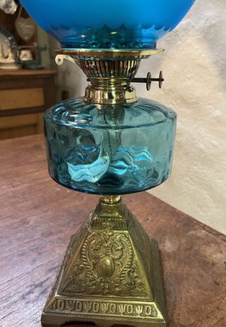 Victorian Blue Font Oil Lamp - Image 3