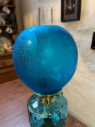 Victorian Blue Font Oil Lamp - Image 4